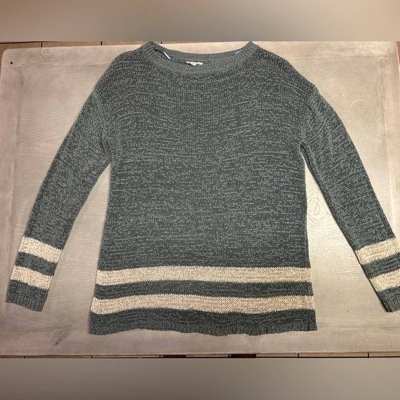 Easel Sweater Womens‎ Size Large Light Weight Stretchy Gray And Cream Boho - Picture 2 of 12